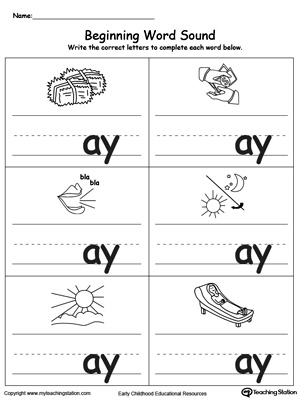 Beginning Word Sound: AY Words | MyTeachingStation.com