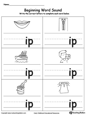 Learn sounds and letters at the beginning of words with this IP Word Family printable worksheet.