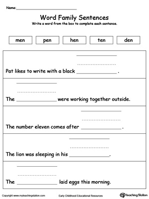 Build a Sentence: EN Word Family