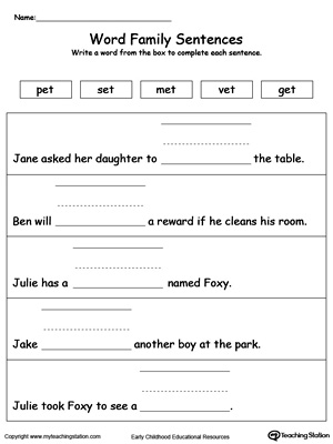 Build a Sentence: ET Word Family