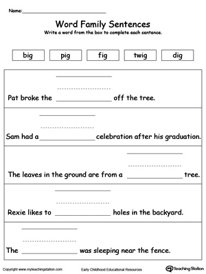 Build a Sentence: IG Word Family