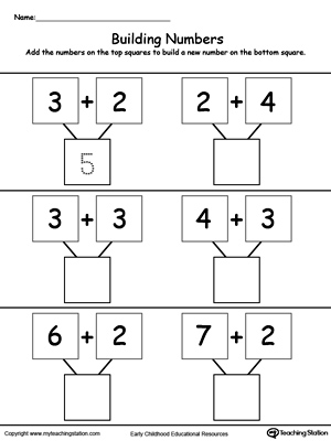 Practice addtion by adding the numbers in the blocks in this math worksheet.
