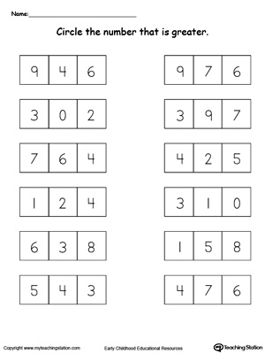 Greater Than Worksheet: Comparing Numbers 1 Through 9