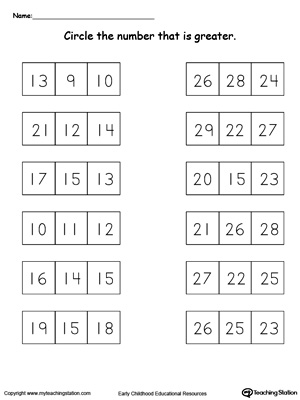 greater than worksheet comparing numbers 1 through 9