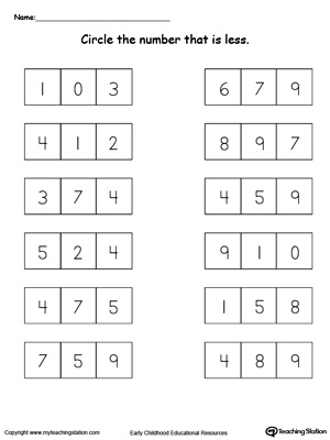 Less Than Worksheet: Comparing Numbers 1 Through 9