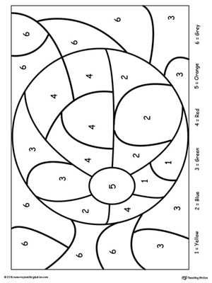 Color by number beach ball in this printable worksheet. Browse more color-by-number worksheets.