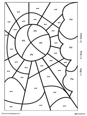 Color by number sunray in this printable worksheet. Browse more color-by-number worksheets.