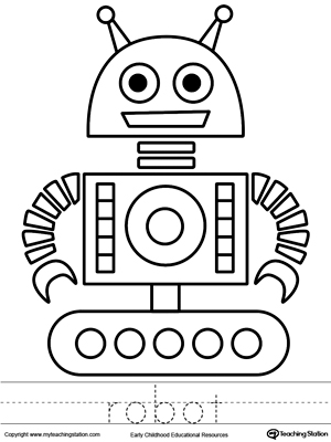 Robot Coloring Page and Word Tracing | MyTeachingStation.com