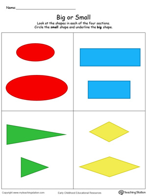 Learn the concept of big and small by comparing this printable worksheet in color.