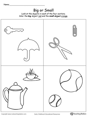 Learn the concept of big and small by comparing object sizes in this printable worksheet. Browse more comparing worksheets.