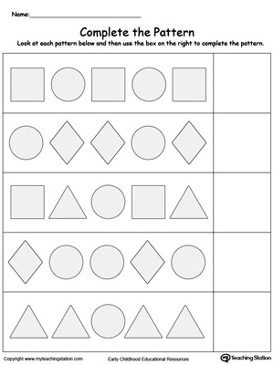 Early Childhood Patterns Worksheets | MyTeachingStation.com