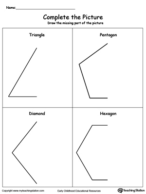 Complete the Picture: Draw a Triangle, Diamond, Pentagon and Hexagon