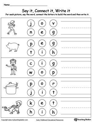 Connect Letters to Make a Word: IG, IT, OG, OP Words