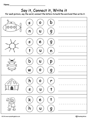 Connect Letters to Make a Word: UB, UG, UN, UT Words