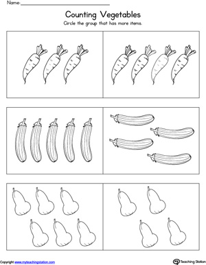 Counting Vegetables More or Less Worksheet