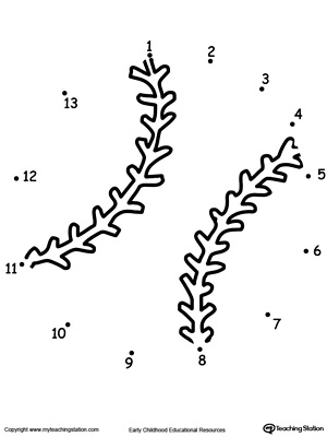 Dot to dot printable worksheet for numbers 1- 13: drawing a baseball. Browse more dot-to-dot worksheets.