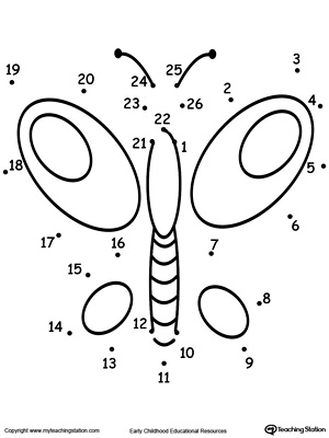 Free Learning To Count By Connecting The Dots 1 Through 26 Drawing A Butterfly Myteachingstation Com