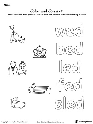 Practice coloring and fine motor skills in this ED Word Family printable worksheet.