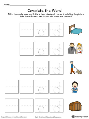 Complete the beginning sound of words in this ED Word Family printable worksheet in color.
