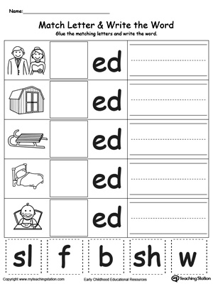 ED Word Family Match Letter and Write the Word