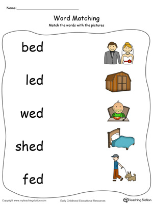 ED Word Family Picture and Word Match in Color. Identifying words ending in  –ED by matching the words with each picture.