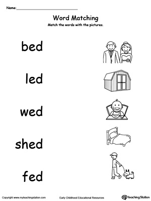 ED Word Family Picture Match. Identifying words ending in  –ED by matching the words with each picture.
