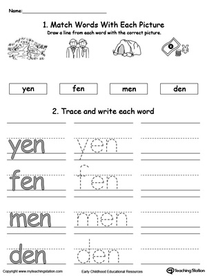EN Word Family Connect, Trace and Write