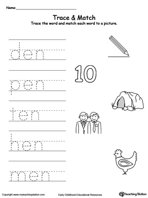 Write short words and identify sounds in this EN Word Family printable worksheet.