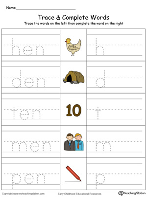 EN Word Family Trace and Write in Color | MyTeachingStation.com