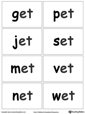 ET Word Family flashcards for kindergarten.