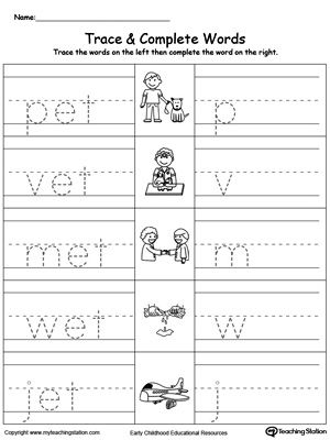Trace then write the words themselves in this ET Word Family Trace and Write printable worksheet.