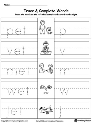 FREE* ET Word Family Trace and Write | MyTeachingStation.com