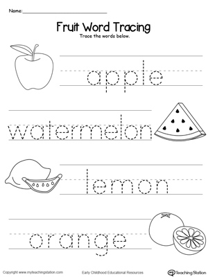 Fruit Word Tracing MyTeachingStation.com Fruit Word Tracing MyTeachingStation.com
