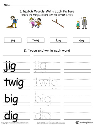 IG Word Family Connect, Trace and Write in Color