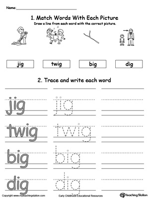 Identify, trace and write words in this IG Word Family printable worksheet.