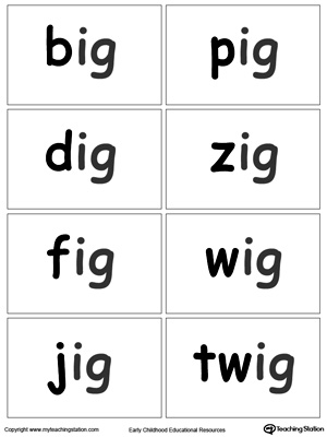 IG Word Family flashcards for kindergarten.