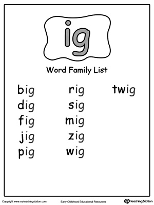 IG Word Family List