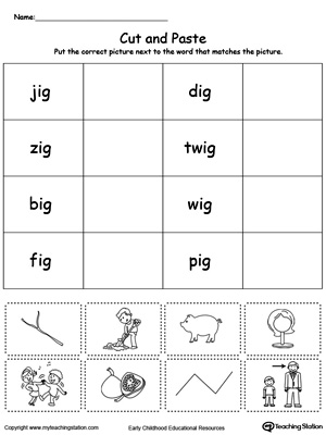 Learn word definition and spelling with this IG Word Family Match Picture with Word worksheet.