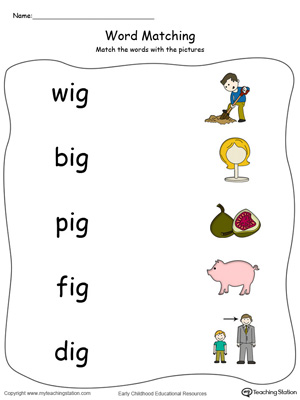 IG Word Family Picture and Word Match in Color | MyTeachingStation.com