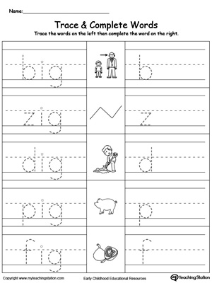 Trace then write the words themselves in this IG Word Family Trace and Write printable worksheet.