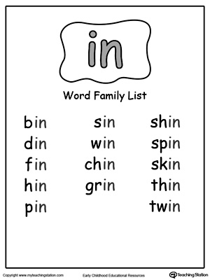 IN Word Family List