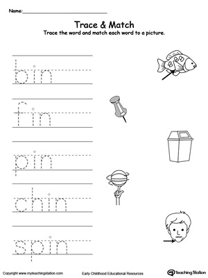 Write short words and identify sounds in this IN Word Family printable worksheet.