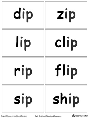 IP Word Family flashcards for kindergarten.