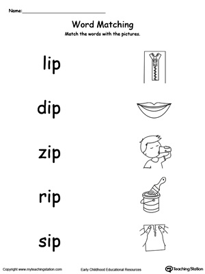 IP Word Family Picture Match. Identifying words ending in  –IP by matching the words with each picture.