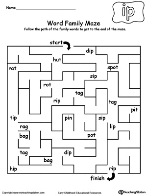 Practice thinking skills and word patterns with this IP Word Family maze printable worksheet.