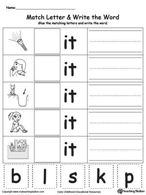Place the missing letter in this beginning sound IT Word Family printable worksheet.