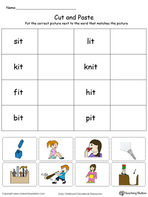 Learn word definition and spelling with this IT Word Family Match Picture with Word in Color worksheet.