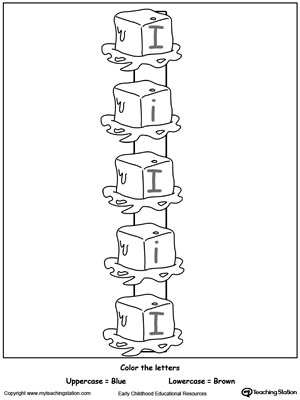 Practice identifying the uppercase and lowercase letter I in this preschool reading printable worksheet.