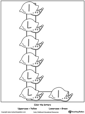 Practice identifying the uppercase and lowercase letter L in this preschool reading printable worksheet.