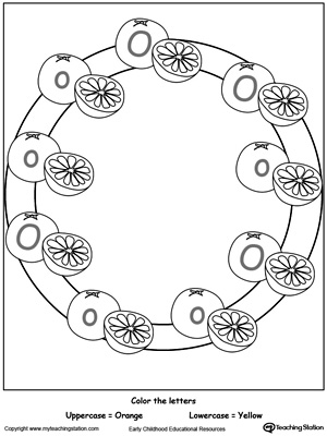 Practice identifying the uppercase and lowercase letter O in this preschool reading printable worksheet.